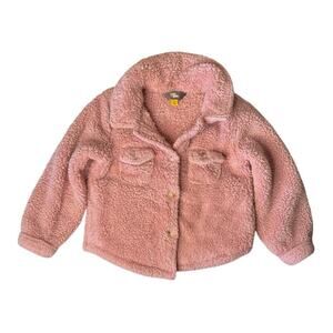 Rumi Ryder Toddler Teddy Coat Pink 3T Plush Soft Button Front Pockets